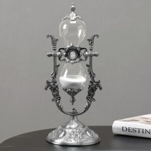 Vintage Embossed White Sand Metal Hourglass - 15 Min Timer for Home, Office, Kitchen & Wedding Decor