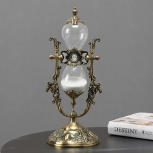 Vintage Embossed White Sand Metal Hourglass - 15 Min Timer for Home, Office, Kitchen & Wedding Decor